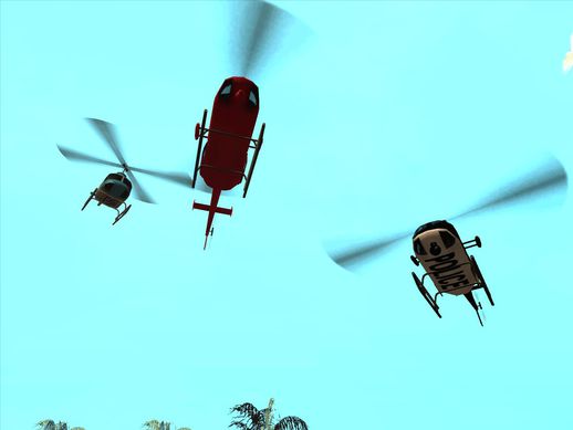 Three Helicopters with Rotor Blur