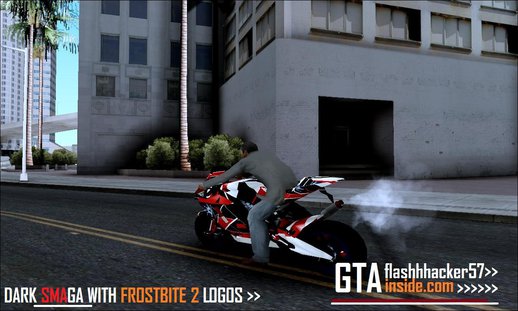 Dark Smaga Motorcycle With Frostbite 2 logos